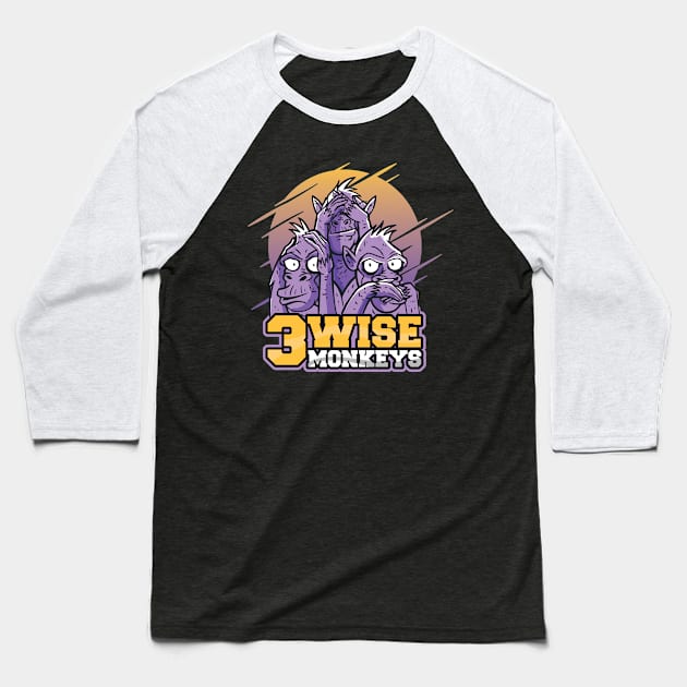 Three Wise Monkeys Baseball T-Shirt by Safdesignx